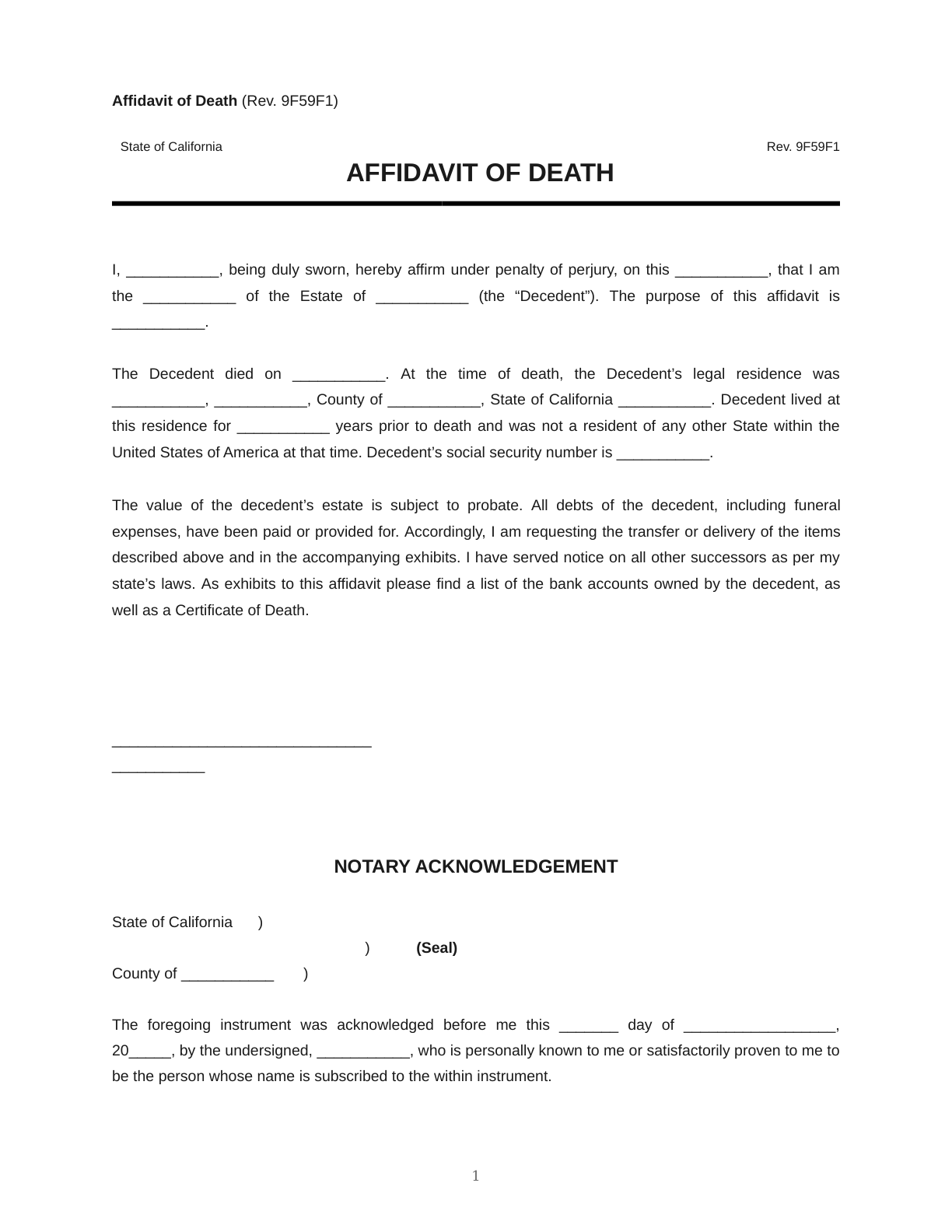 Affidavit of Death
