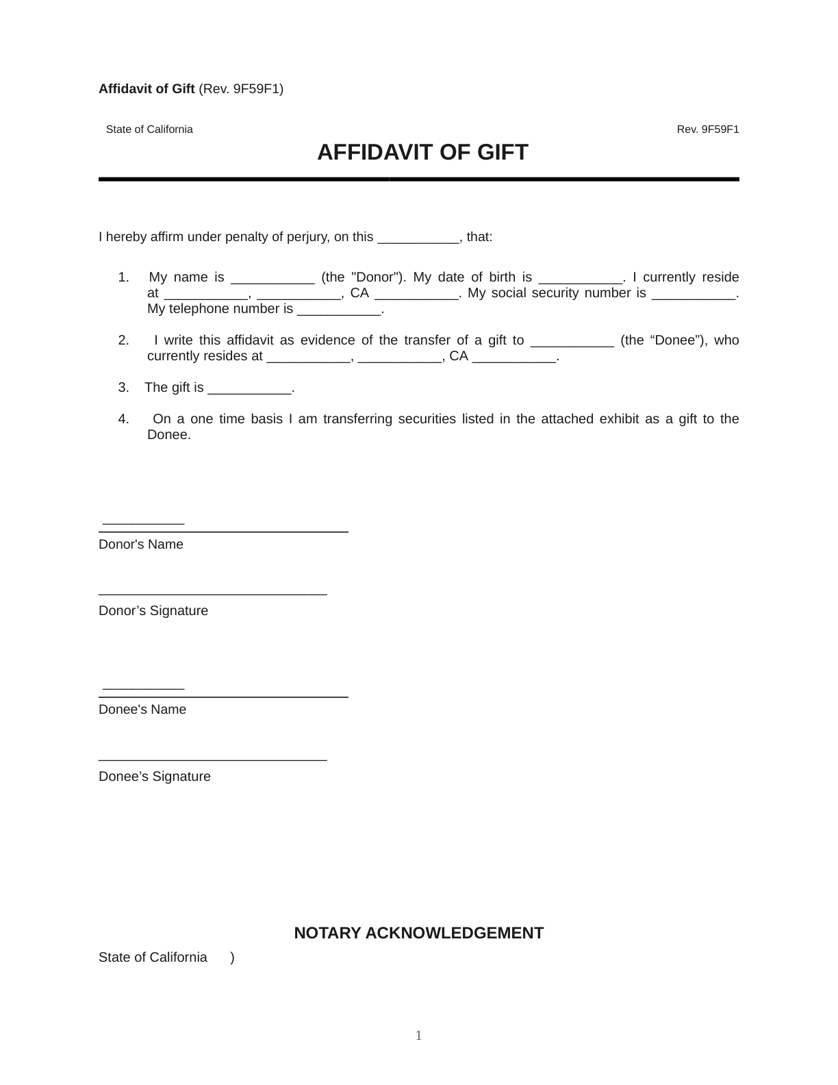 Affidavit of Gift