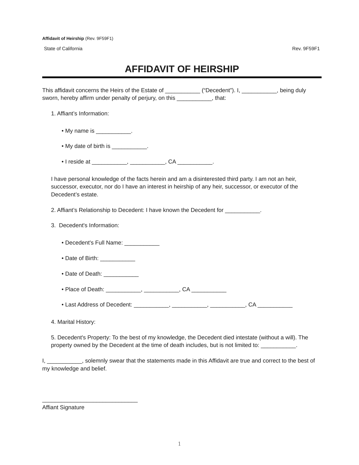 Affidavit of Heirship