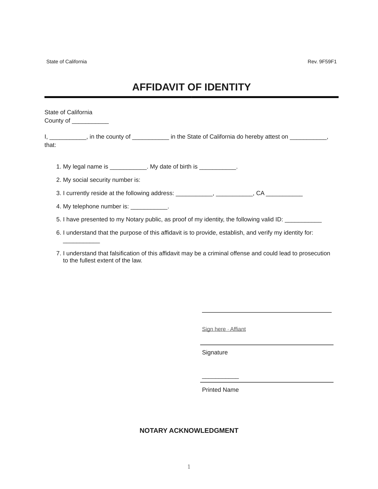Affidavit of Identity