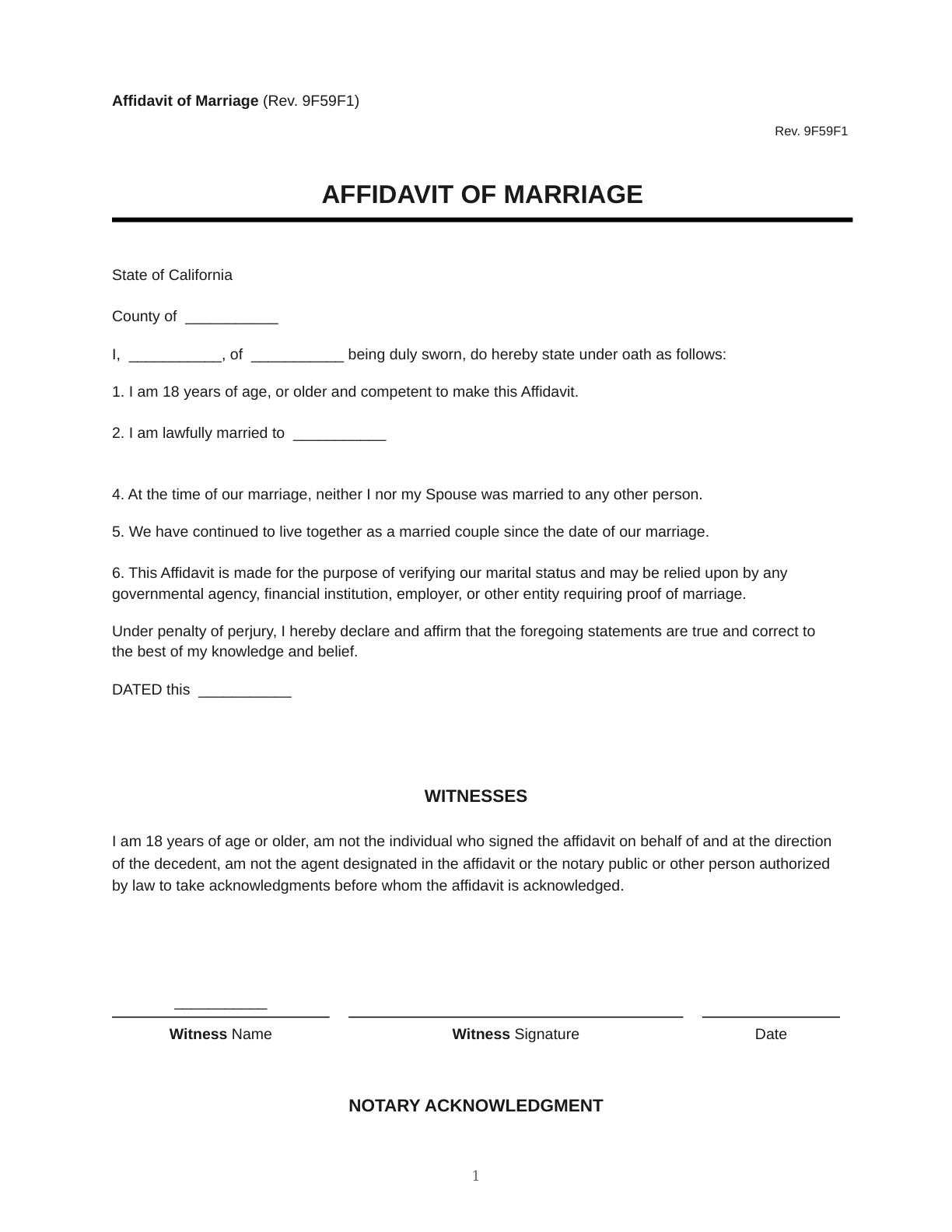 Affidavit of Marriage