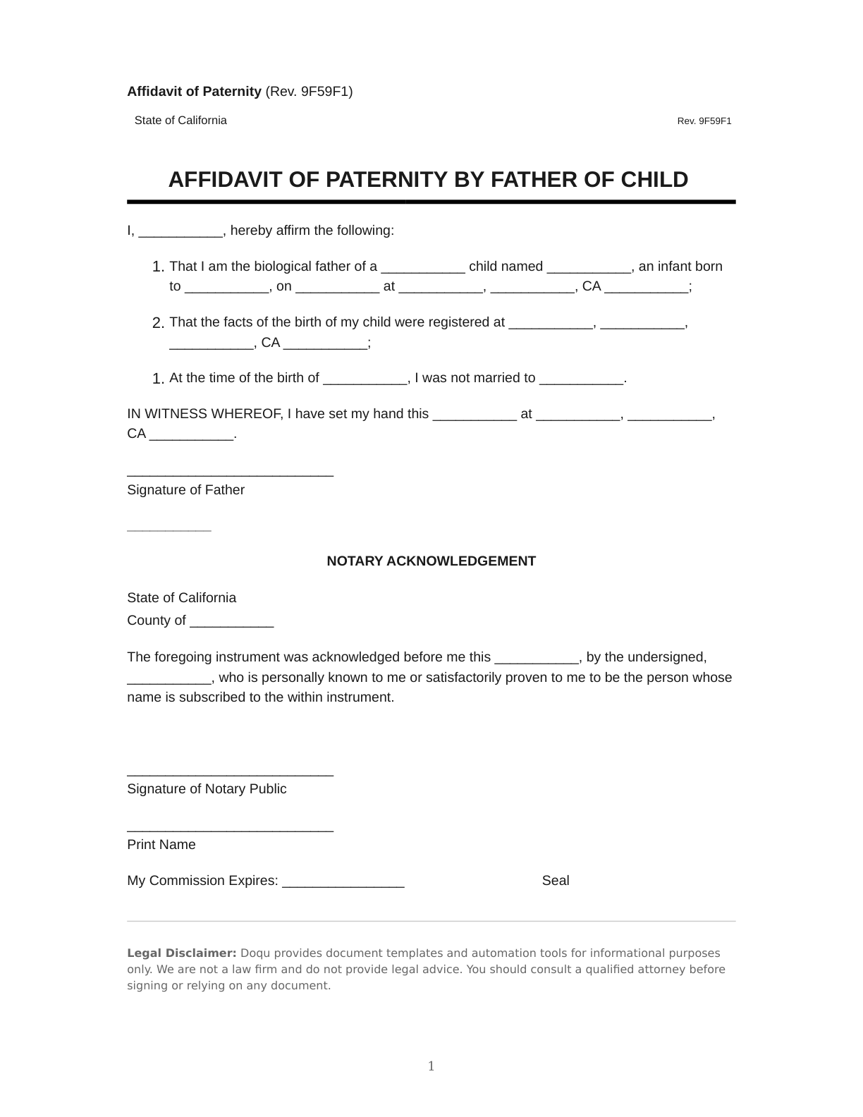 Affidavit of Paternity