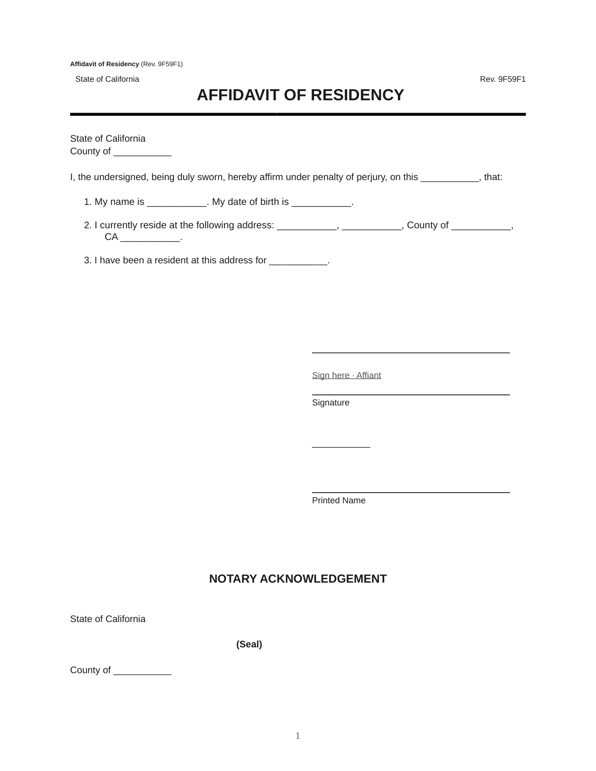 Affidavit of Residency