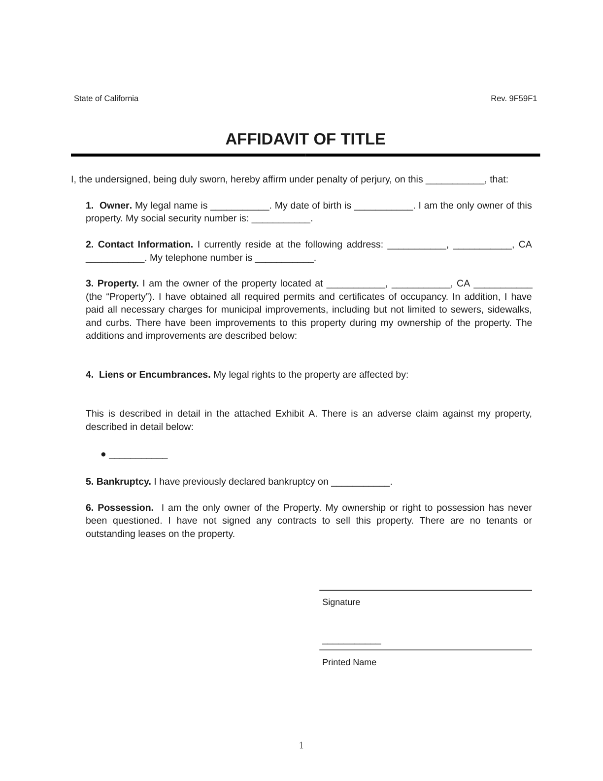 Affidavit of Title
