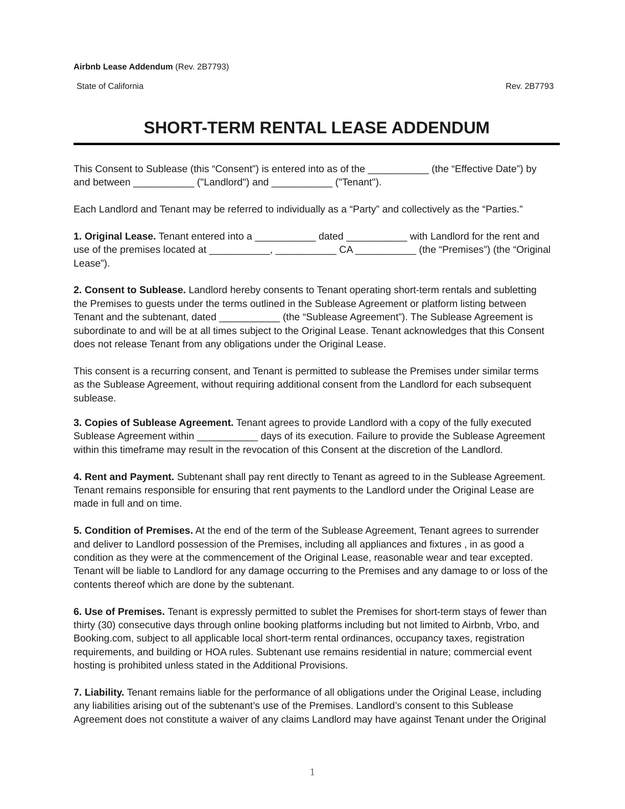 Airbnb Lease Addendum