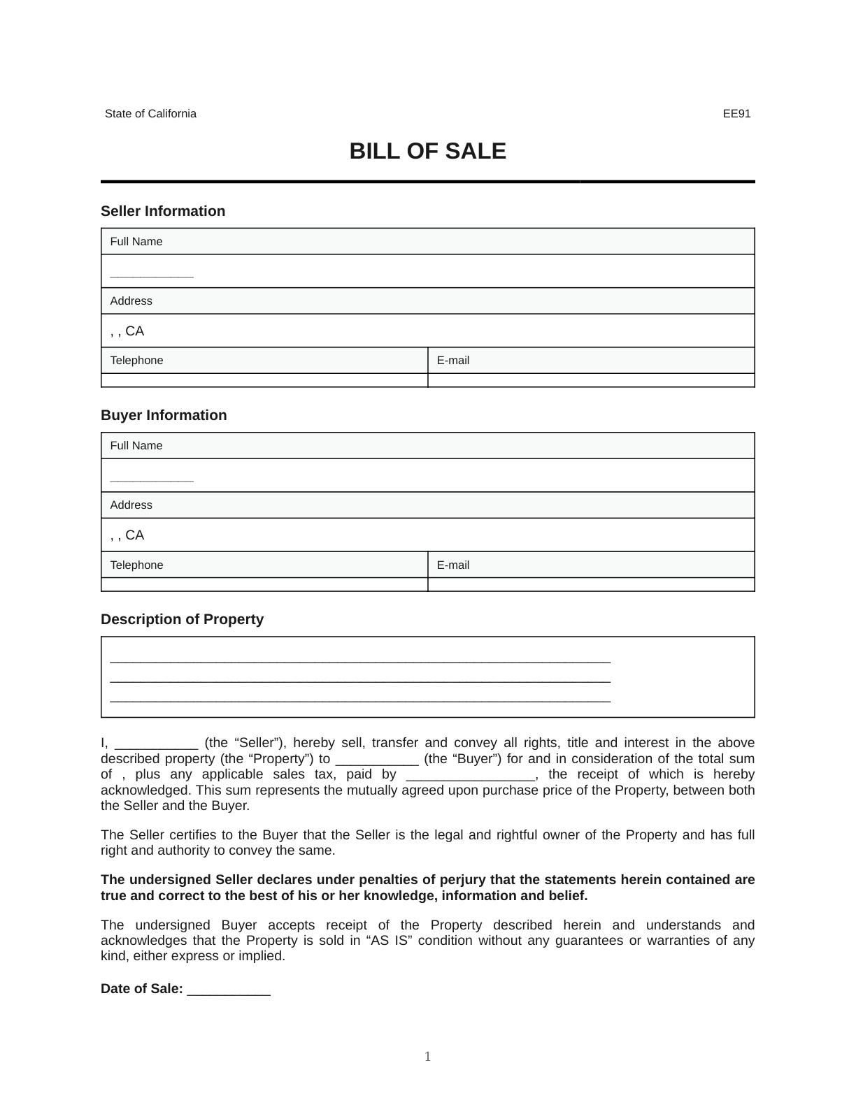 Bill of Sale
