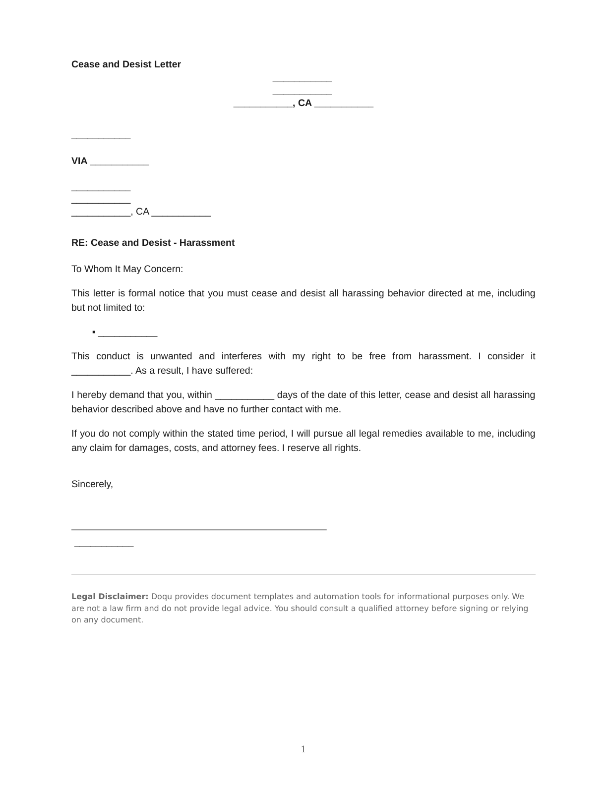 Cease and Desist Letter