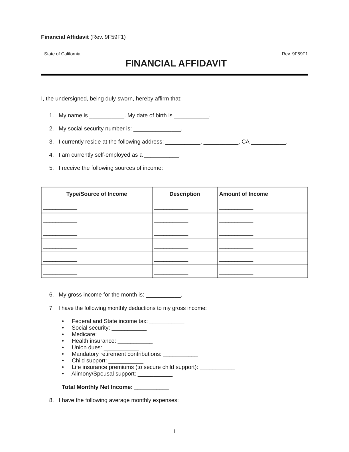 Financial Affidavit Template | Doqu preview