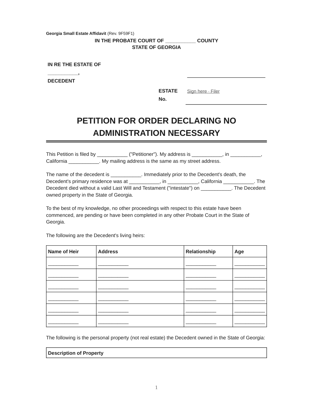 Georgia Small Estate Affidavit Template | Doqu preview