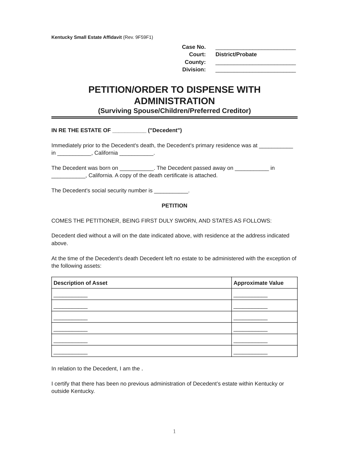 Kentucky Small Estate Affidavit Template | Doqu preview