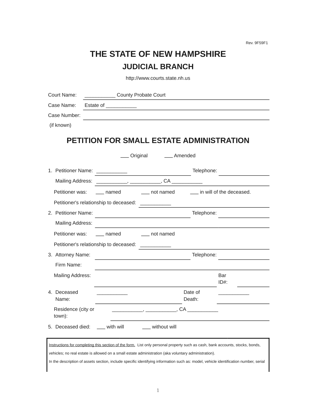 New Hampshire Small Estate Affidavit Template | Doqu preview