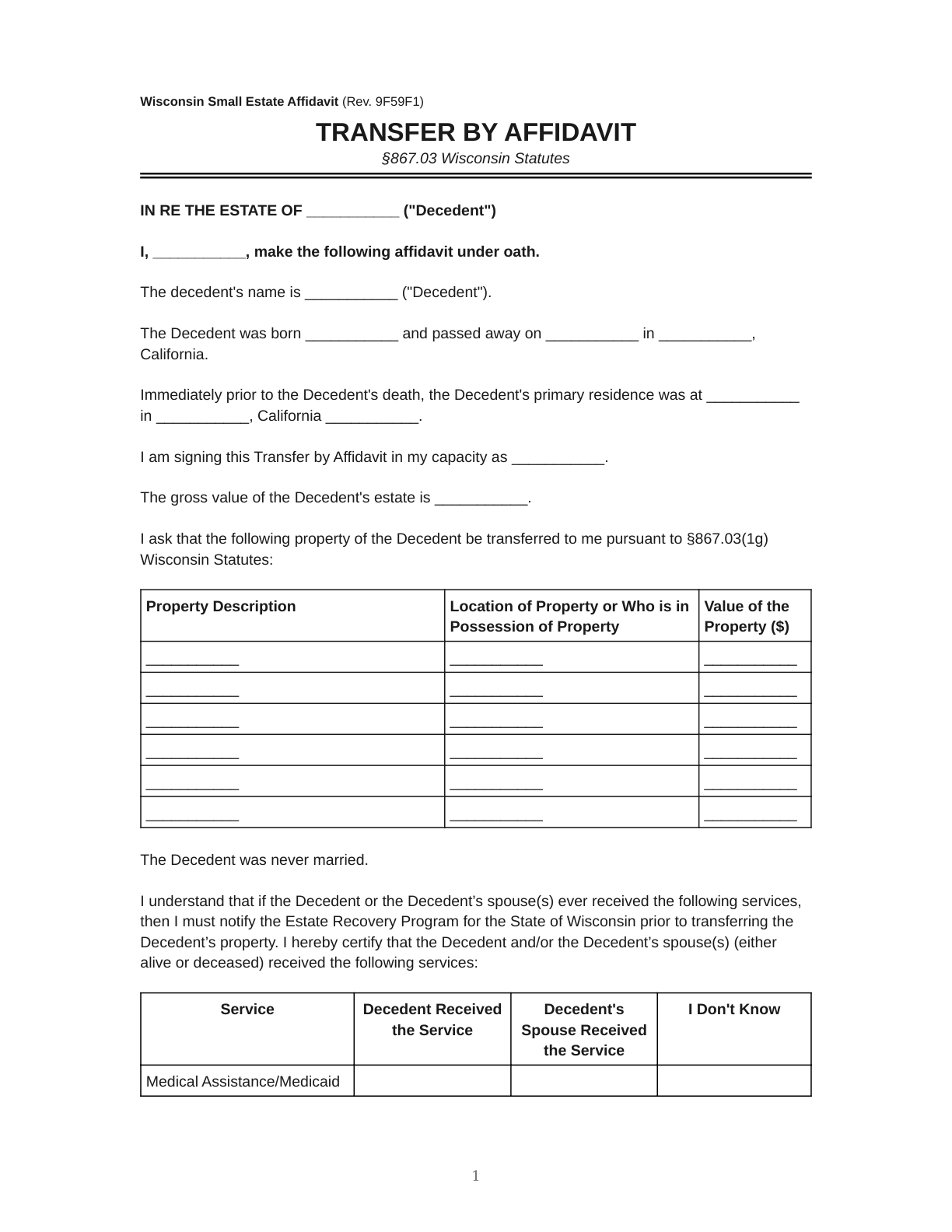 Wisconsin Small Estate Affidavit Template | Doqu preview
