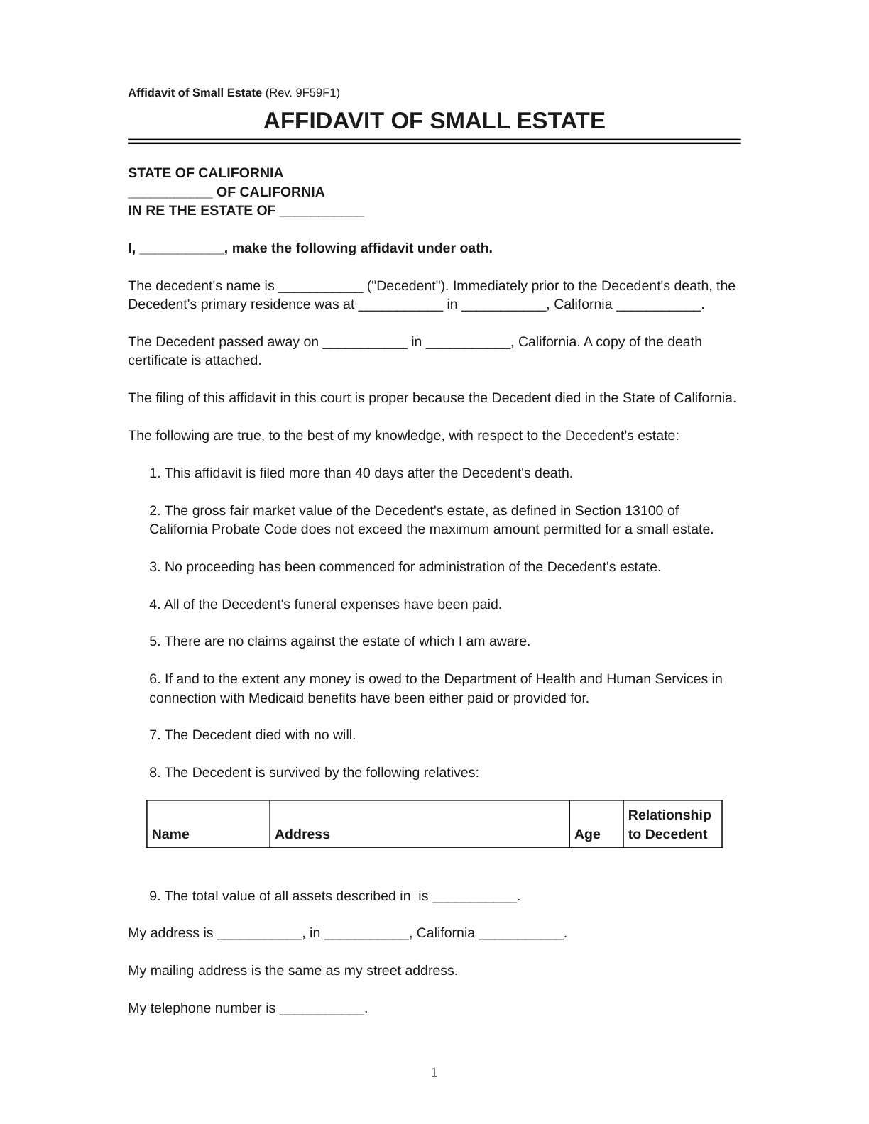 Small Estate Affidavit