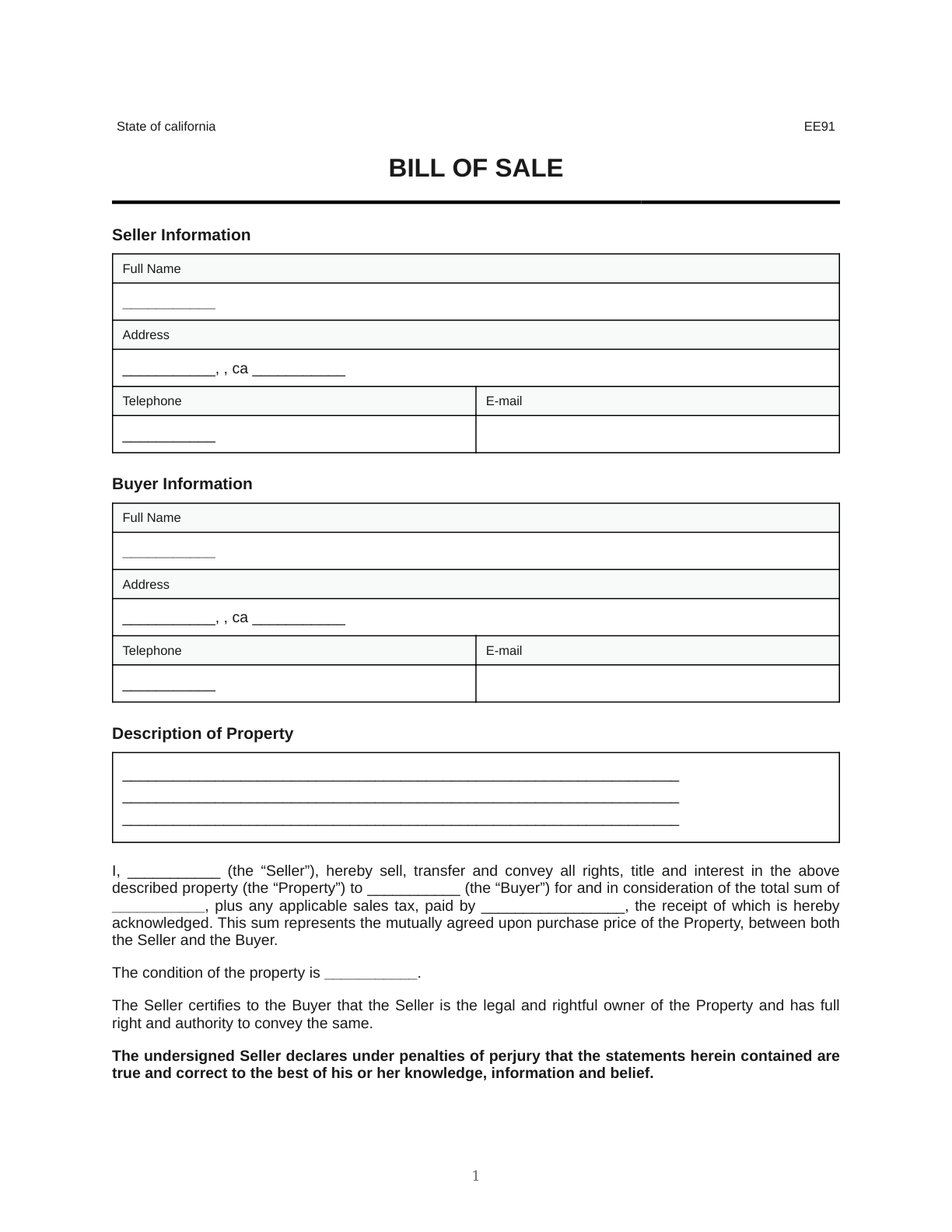 Vehicle Bill of Sale
